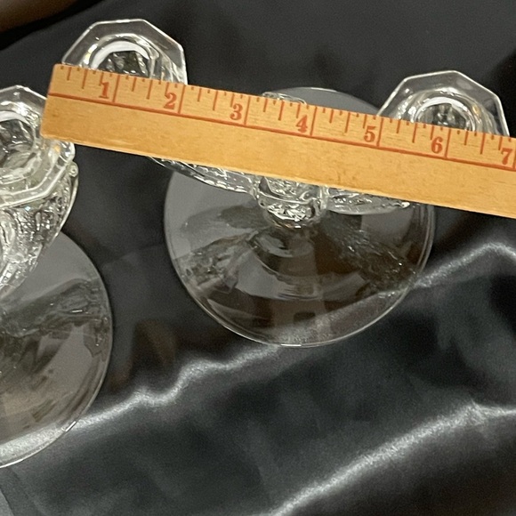 Pair Of Vintage Tiffin Glass Double Candlestick Holders Etched Floral Clear EUC - Picture 6 of 11